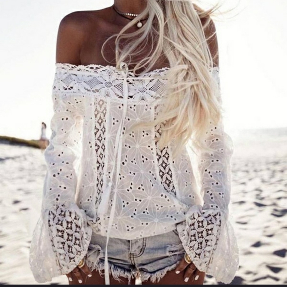 White Eyelet Off Shoulder Top